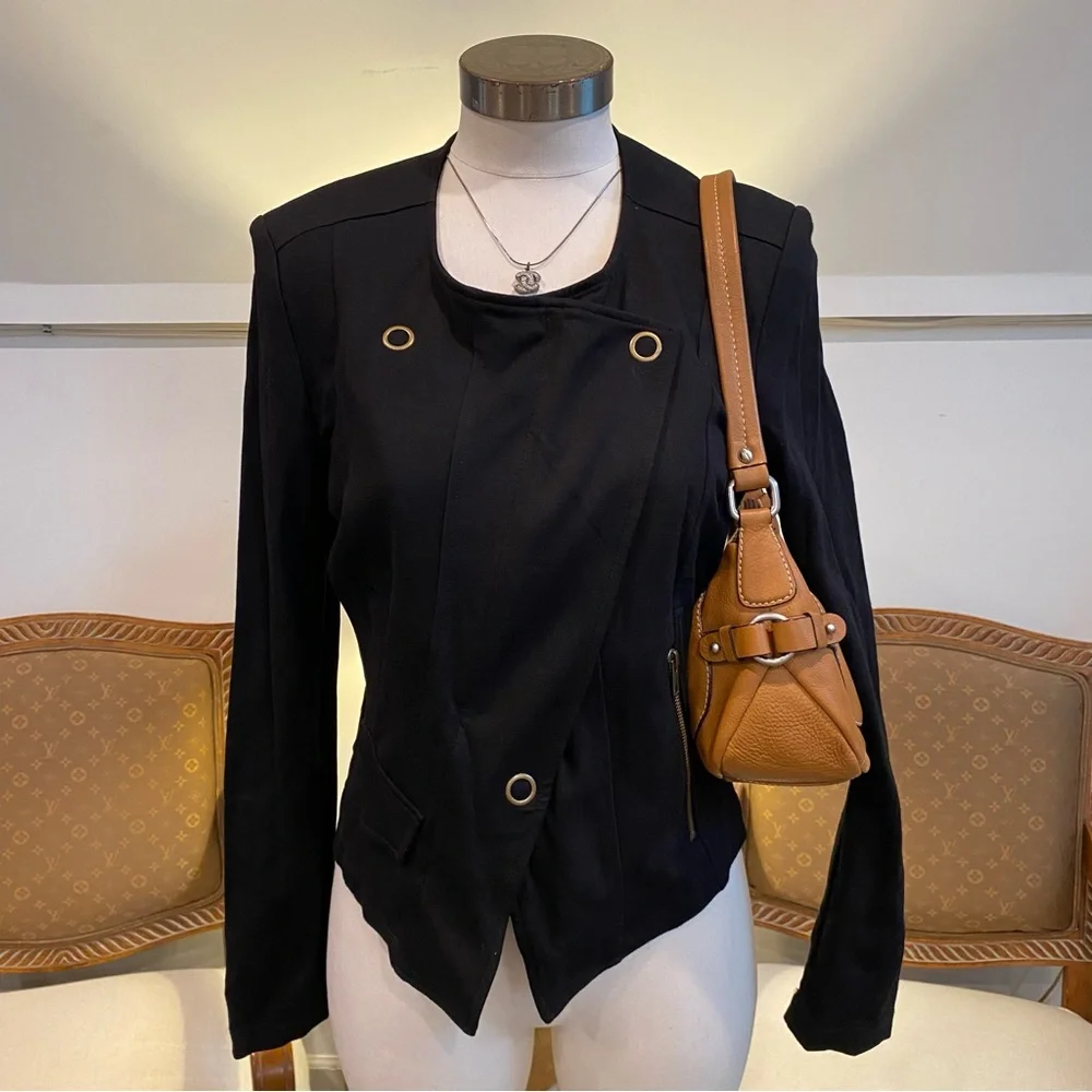 CAbi Black Asymmetrical Women's Blazer Moto Jacket, Size M - Picture 2 of 5